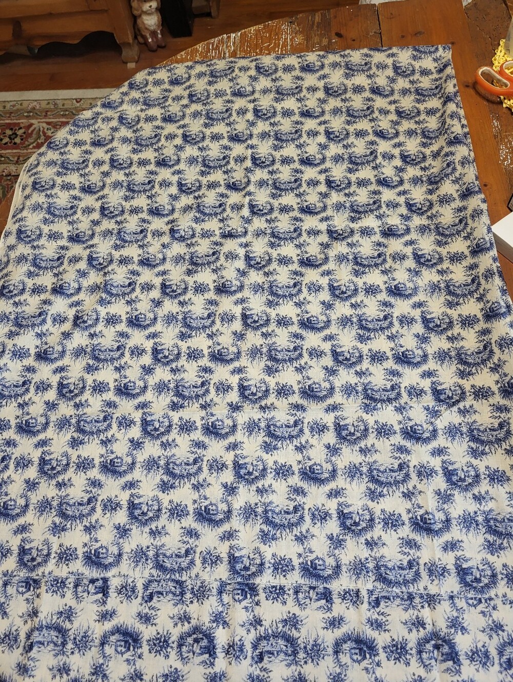 Blue Floral Toile Cotton Fabric